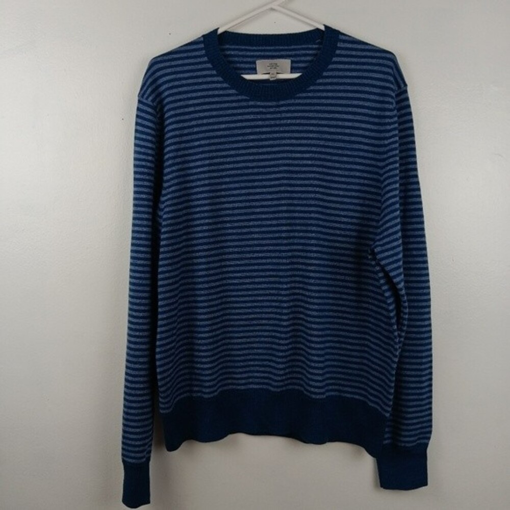 Jack Spade Blue Stripe Crewneck 100% Wool Sweater‎ Size XL Preppy Academia